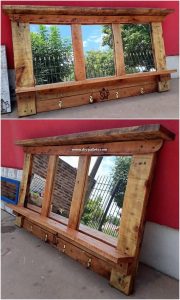 Pallet Mirror Frame with Coat Rack