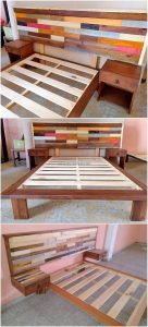 Pallet Bed with Headboard and Side Tables
