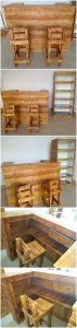 Wood Pallet Counter Table and Chairs