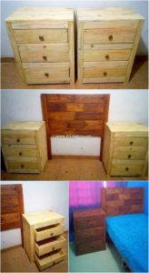 Pallet Bed Headboard and Side Tables